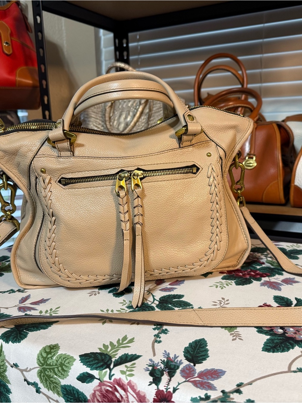 OrYany Alabaster Leather Satchel Handbag with Woven Detail